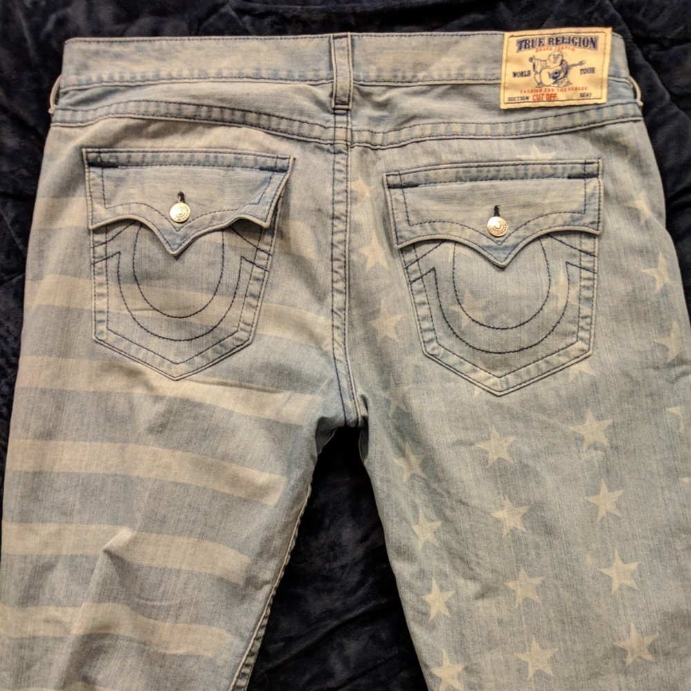 True Religion American Flag cut off shorts